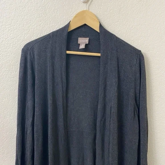 Chicos Sweater Cardigan Size 2 or Large Dark Gray Open Front - Picture 2 of 4
